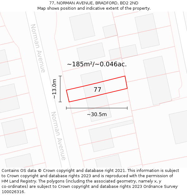 77, NORMAN AVENUE, BRADFORD, BD2 2ND: Plot and title map