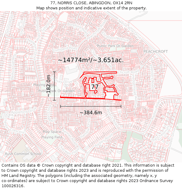 77, NORRIS CLOSE, ABINGDON, OX14 2RN: Plot and title map