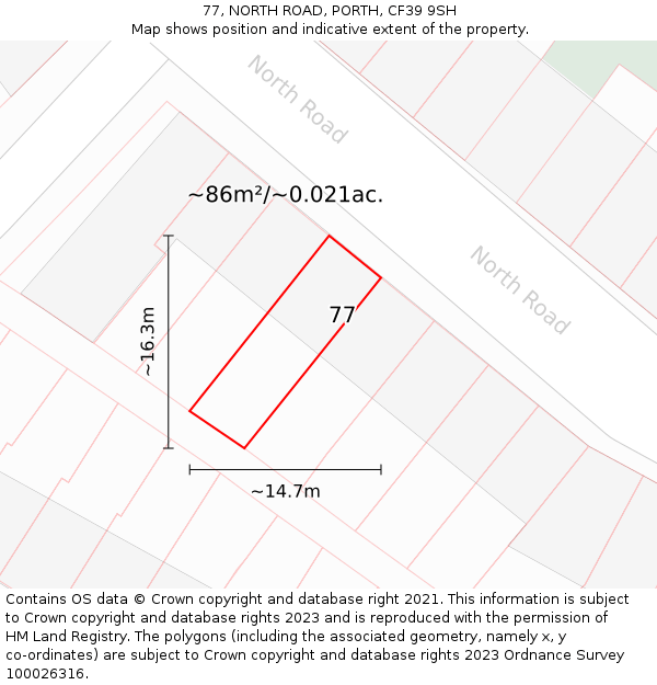 77, NORTH ROAD, PORTH, CF39 9SH: Plot and title map