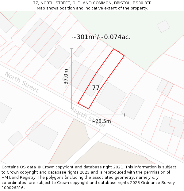 77, NORTH STREET, OLDLAND COMMON, BRISTOL, BS30 8TP: Plot and title map