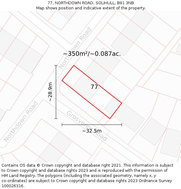 77, NORTHDOWN ROAD, SOLIHULL, B91 3NB: Plot and title map