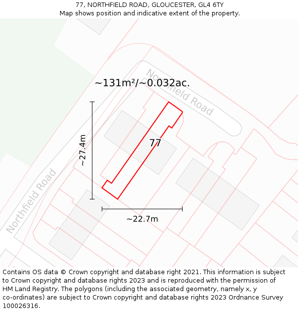 77, NORTHFIELD ROAD, GLOUCESTER, GL4 6TY: Plot and title map