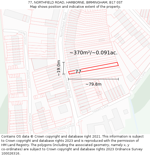 77, NORTHFIELD ROAD, HARBORNE, BIRMINGHAM, B17 0ST: Plot and title map