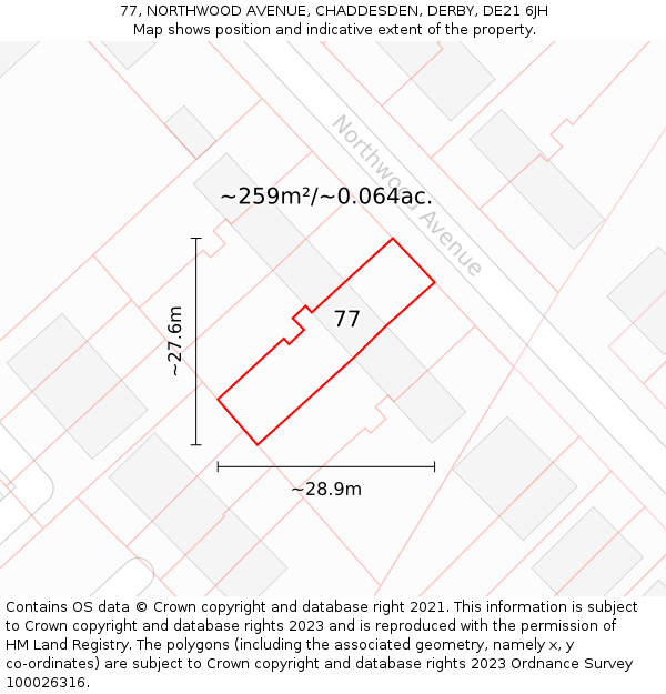 77, NORTHWOOD AVENUE, CHADDESDEN, DERBY, DE21 6JH: Plot and title map