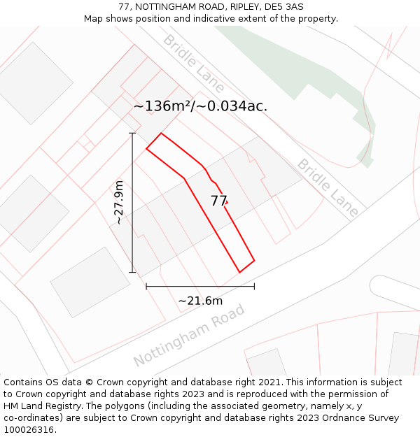 77, NOTTINGHAM ROAD, RIPLEY, DE5 3AS: Plot and title map