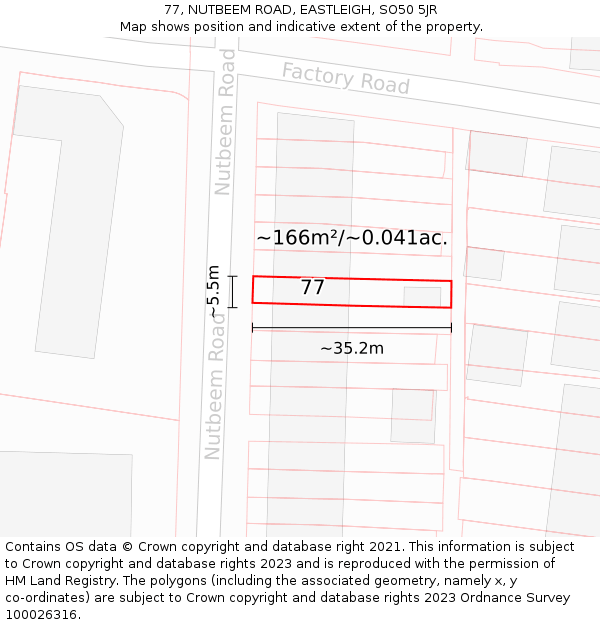 77, NUTBEEM ROAD, EASTLEIGH, SO50 5JR: Plot and title map