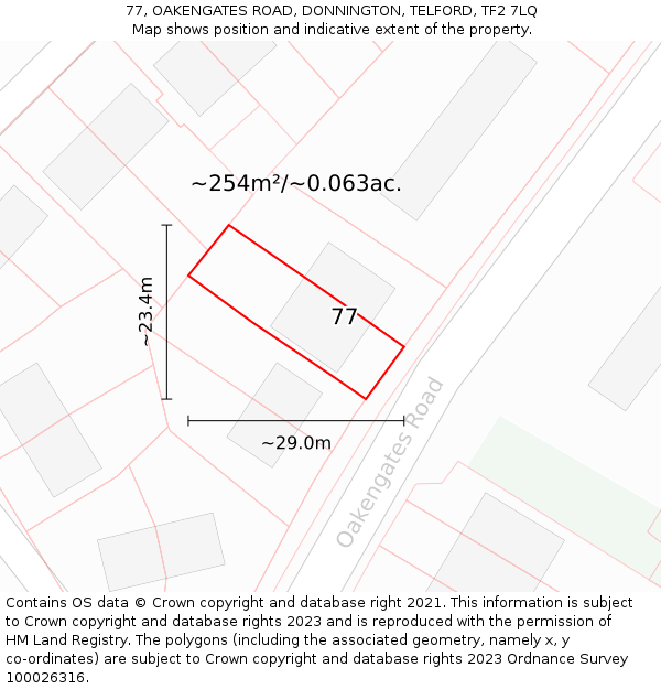 77, OAKENGATES ROAD, DONNINGTON, TELFORD, TF2 7LQ: Plot and title map