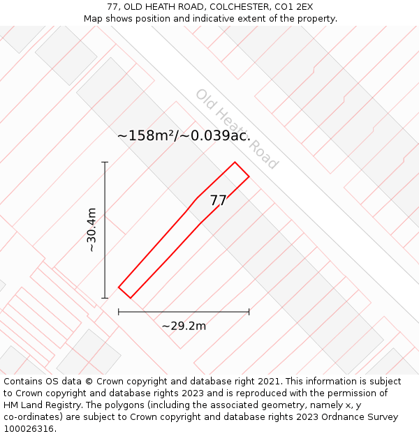77, OLD HEATH ROAD, COLCHESTER, CO1 2EX: Plot and title map