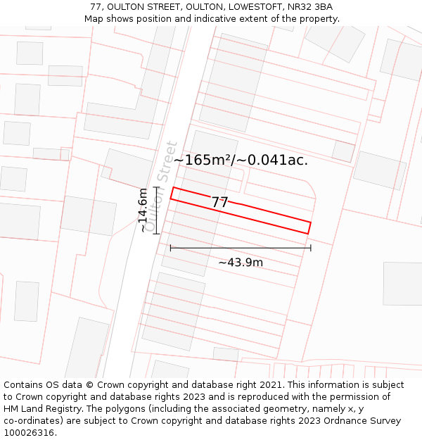 77, OULTON STREET, OULTON, LOWESTOFT, NR32 3BA: Plot and title map