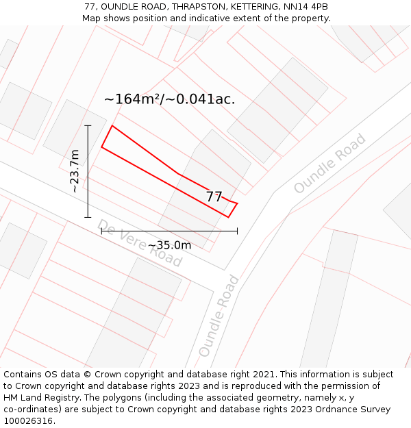 77, OUNDLE ROAD, THRAPSTON, KETTERING, NN14 4PB: Plot and title map