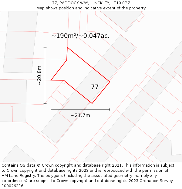 77, PADDOCK WAY, HINCKLEY, LE10 0BZ: Plot and title map