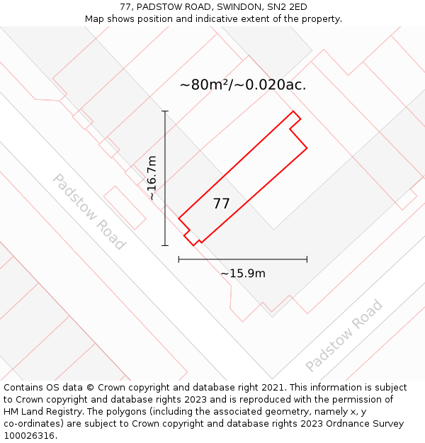 77, PADSTOW ROAD, SWINDON, SN2 2ED: Plot and title map