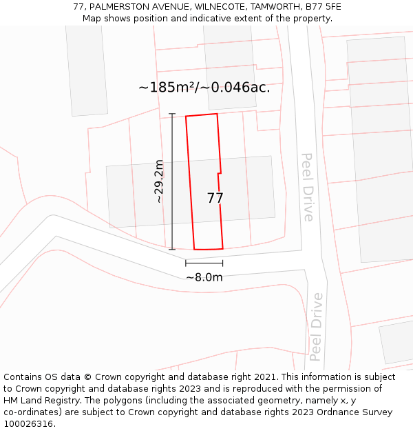 77, PALMERSTON AVENUE, WILNECOTE, TAMWORTH, B77 5FE: Plot and title map