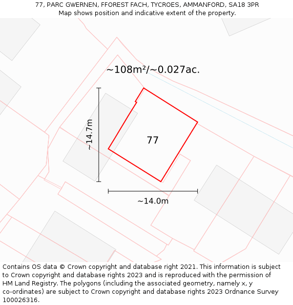 77, PARC GWERNEN, FFOREST FACH, TYCROES, AMMANFORD, SA18 3PR: Plot and title map