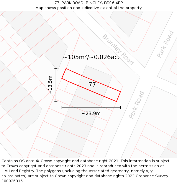 77, PARK ROAD, BINGLEY, BD16 4BP: Plot and title map