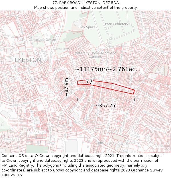 77, PARK ROAD, ILKESTON, DE7 5DA: Plot and title map