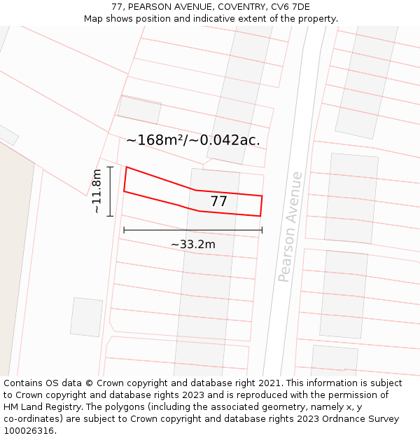 77, PEARSON AVENUE, COVENTRY, CV6 7DE: Plot and title map
