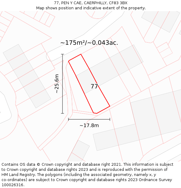 77, PEN Y CAE, CAERPHILLY, CF83 3BX: Plot and title map