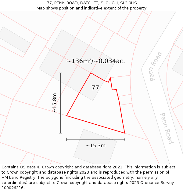 77, PENN ROAD, DATCHET, SLOUGH, SL3 9HS: Plot and title map