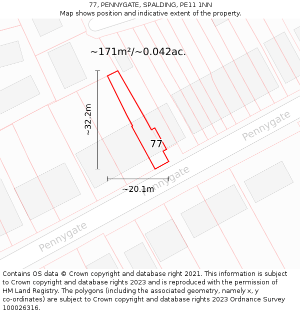 77, PENNYGATE, SPALDING, PE11 1NN: Plot and title map