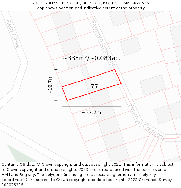 77, PENRHYN CRESCENT, BEESTON, NOTTINGHAM, NG9 5PA: Plot and title map