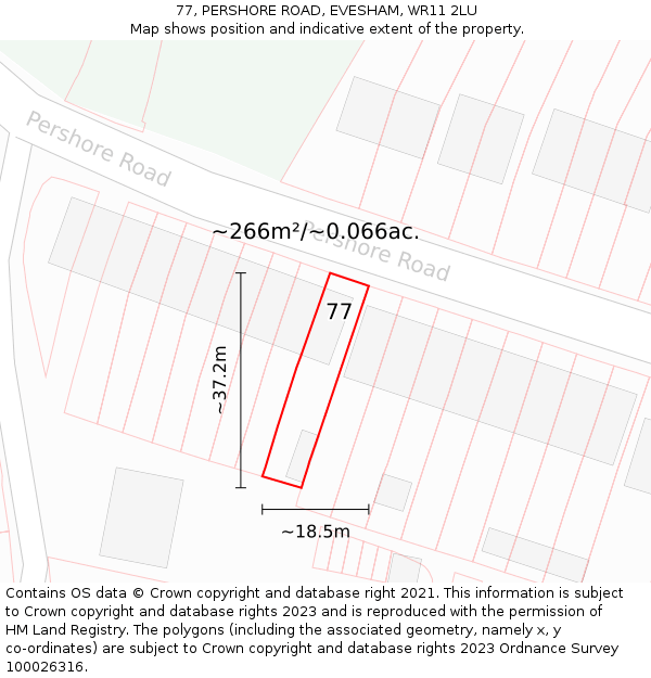 77, PERSHORE ROAD, EVESHAM, WR11 2LU: Plot and title map