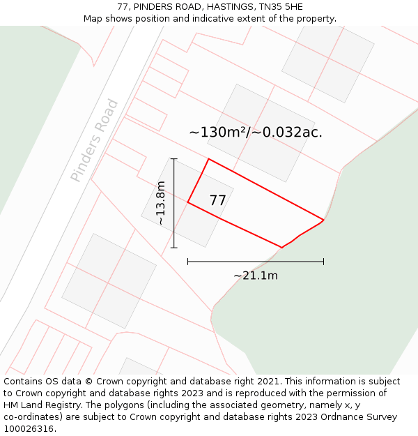 77, PINDERS ROAD, HASTINGS, TN35 5HE: Plot and title map