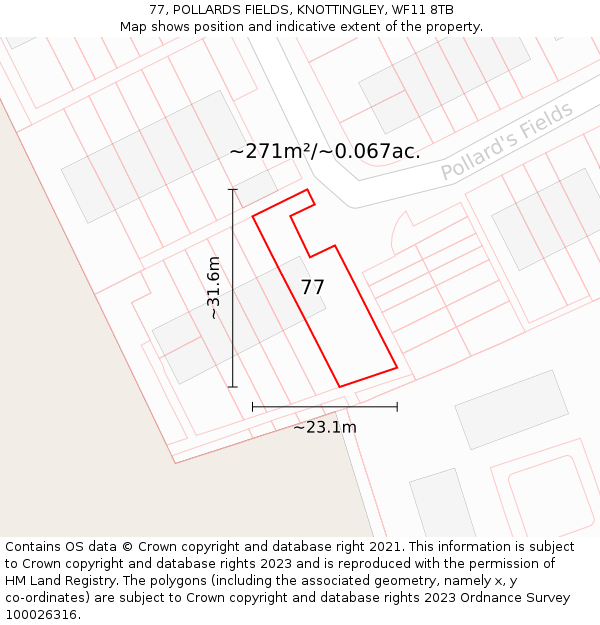 77, POLLARDS FIELDS, KNOTTINGLEY, WF11 8TB: Plot and title map