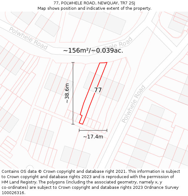 77, POLWHELE ROAD, NEWQUAY, TR7 2SJ: Plot and title map
