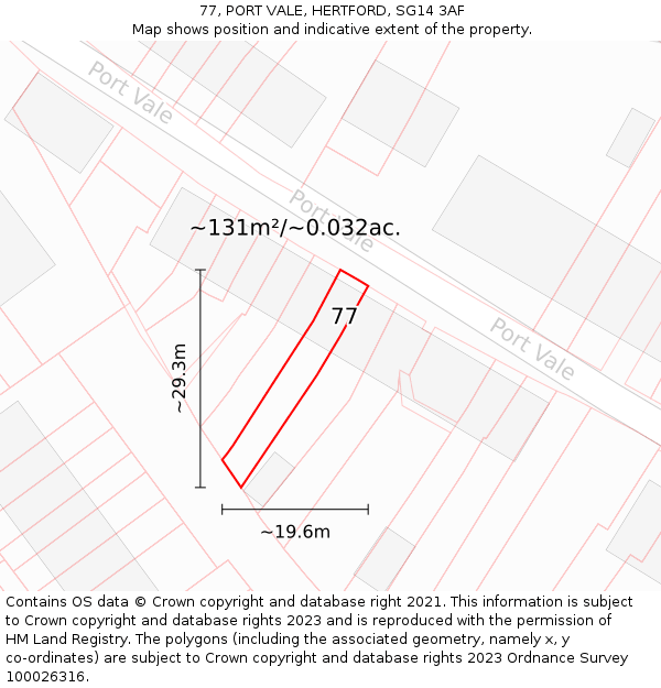 77, PORT VALE, HERTFORD, SG14 3AF: Plot and title map