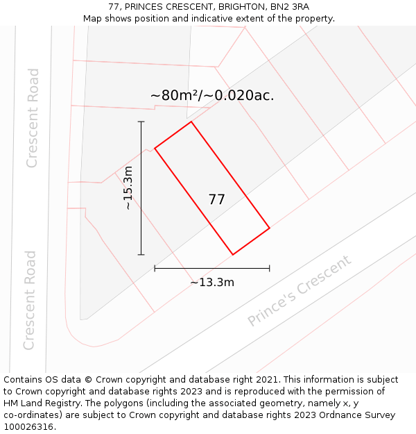 77, PRINCES CRESCENT, BRIGHTON, BN2 3RA: Plot and title map