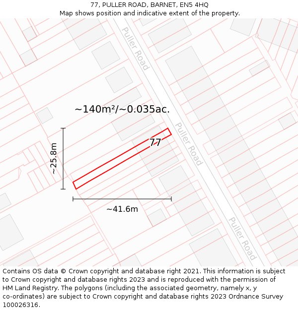 77, PULLER ROAD, BARNET, EN5 4HQ: Plot and title map