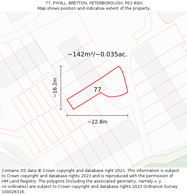 77, PYHILL, BRETTON, PETERBOROUGH, PE3 8QH: Plot and title map