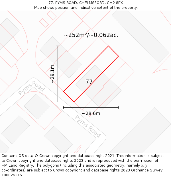77, PYMS ROAD, CHELMSFORD, CM2 8PX: Plot and title map