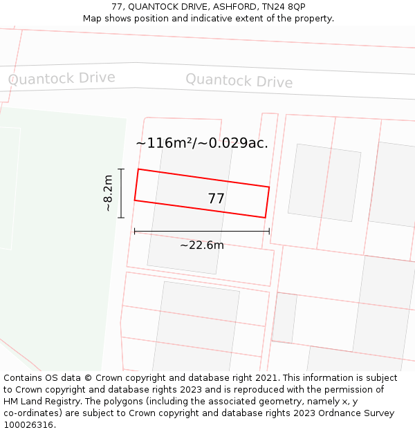 77, QUANTOCK DRIVE, ASHFORD, TN24 8QP: Plot and title map