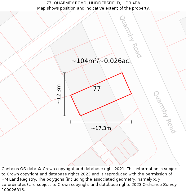 77, QUARMBY ROAD, HUDDERSFIELD, HD3 4EA: Plot and title map