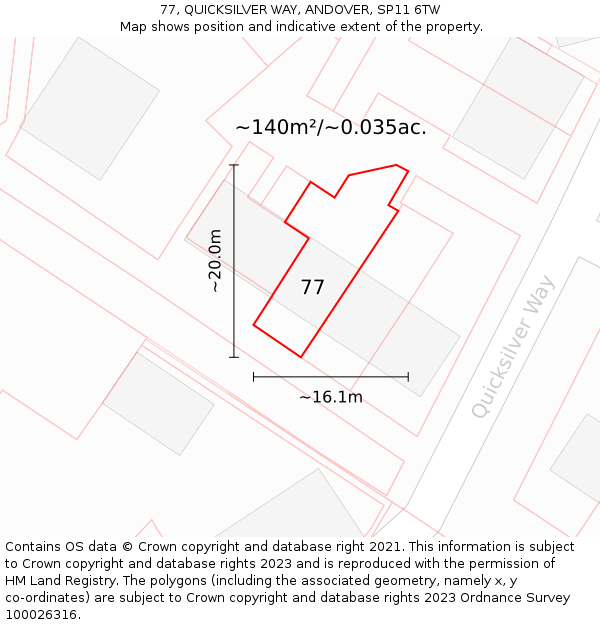 77, QUICKSILVER WAY, ANDOVER, SP11 6TW: Plot and title map