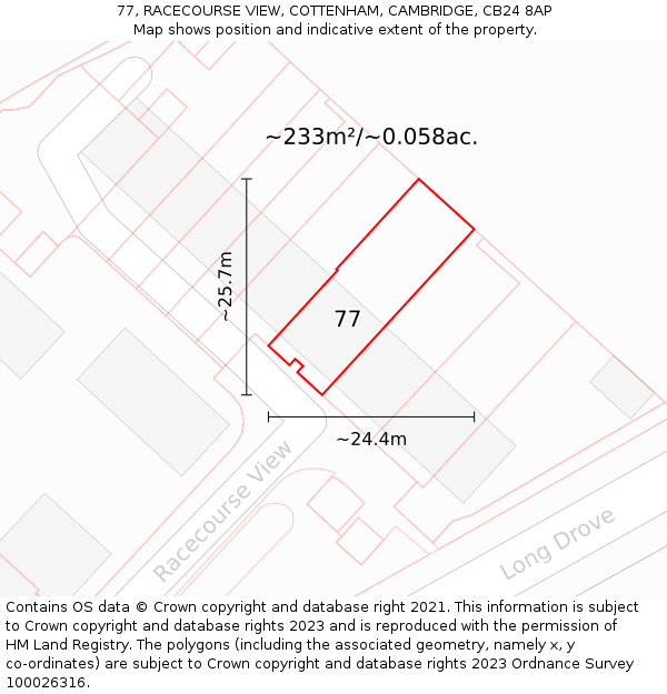 77, RACECOURSE VIEW, COTTENHAM, CAMBRIDGE, CB24 8AP: Plot and title map