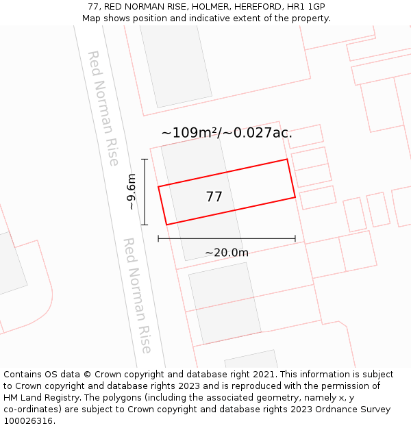 77, RED NORMAN RISE, HOLMER, HEREFORD, HR1 1GP: Plot and title map