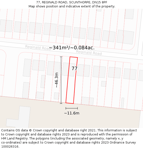 77, REGINALD ROAD, SCUNTHORPE, DN15 8PF: Plot and title map