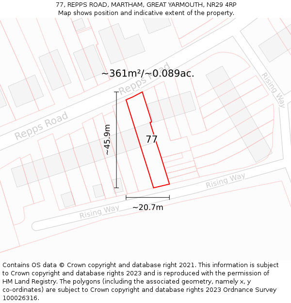 77, REPPS ROAD, MARTHAM, GREAT YARMOUTH, NR29 4RP: Plot and title map