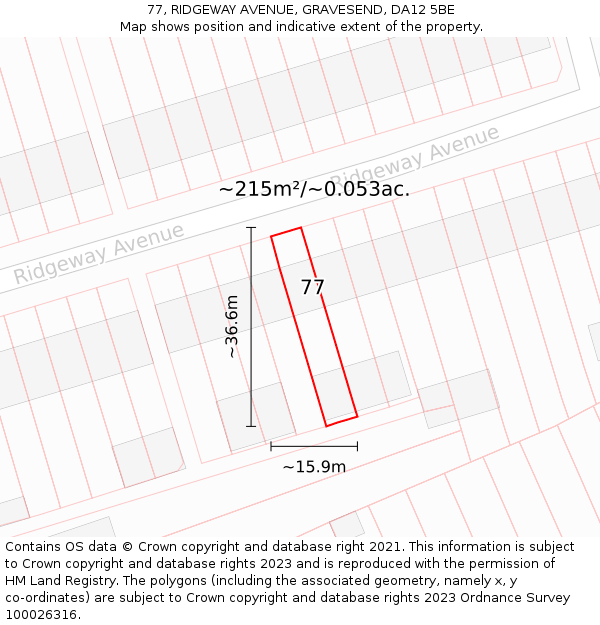 77, RIDGEWAY AVENUE, GRAVESEND, DA12 5BE: Plot and title map