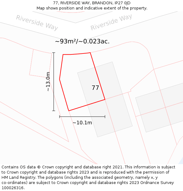 77, RIVERSIDE WAY, BRANDON, IP27 0JD: Plot and title map