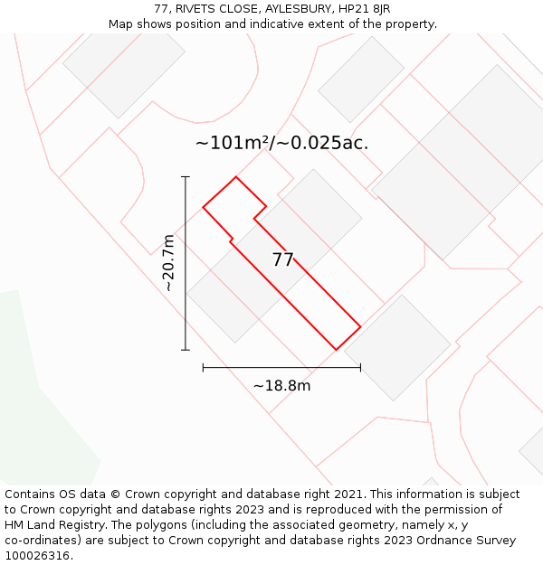 77, RIVETS CLOSE, AYLESBURY, HP21 8JR: Plot and title map