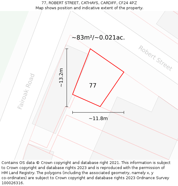 77, ROBERT STREET, CATHAYS, CARDIFF, CF24 4PZ: Plot and title map