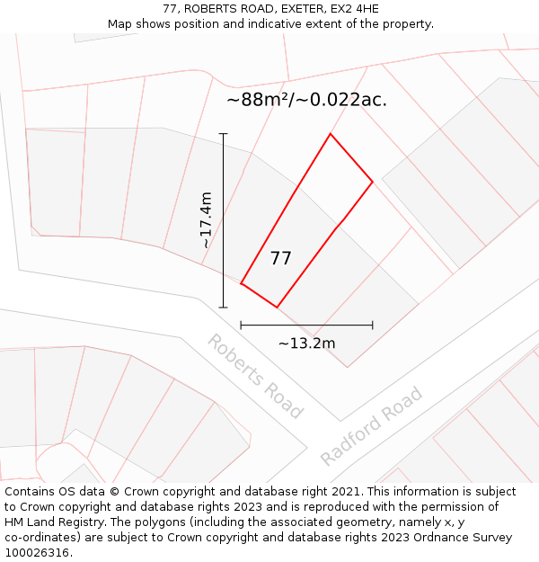 77, ROBERTS ROAD, EXETER, EX2 4HE: Plot and title map