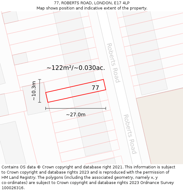 77, ROBERTS ROAD, LONDON, E17 4LP: Plot and title map