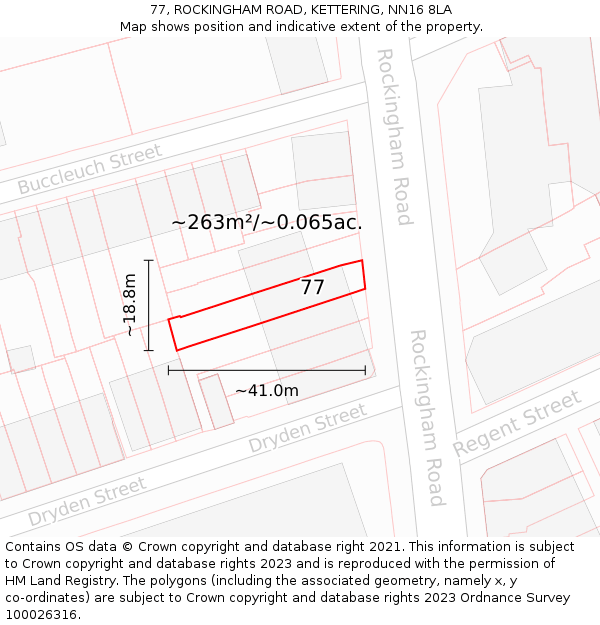 77, ROCKINGHAM ROAD, KETTERING, NN16 8LA: Plot and title map