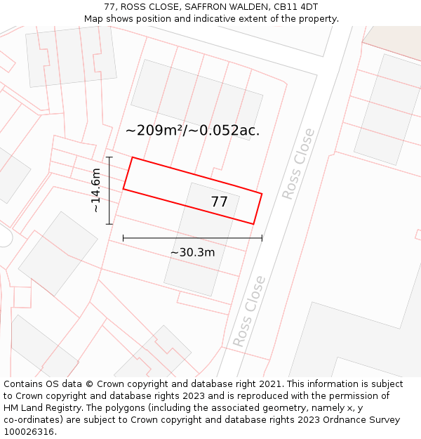 77, ROSS CLOSE, SAFFRON WALDEN, CB11 4DT: Plot and title map