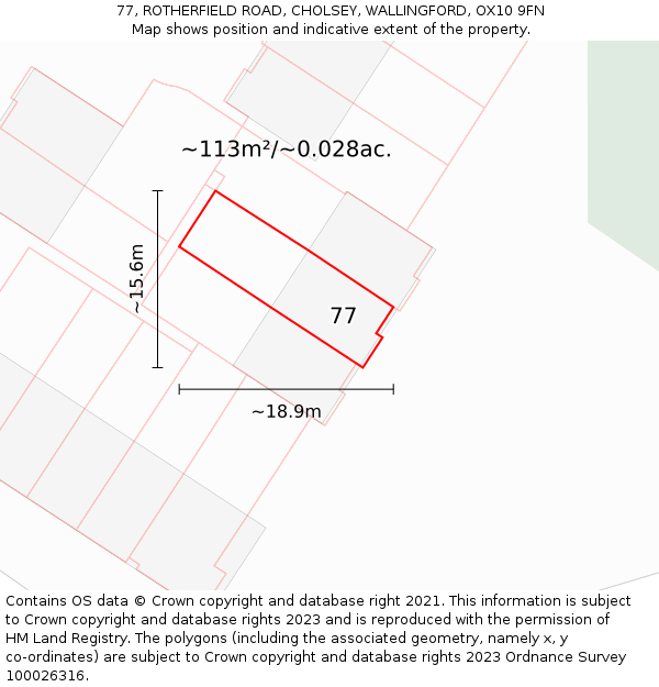 77, ROTHERFIELD ROAD, CHOLSEY, WALLINGFORD, OX10 9FN: Plot and title map
